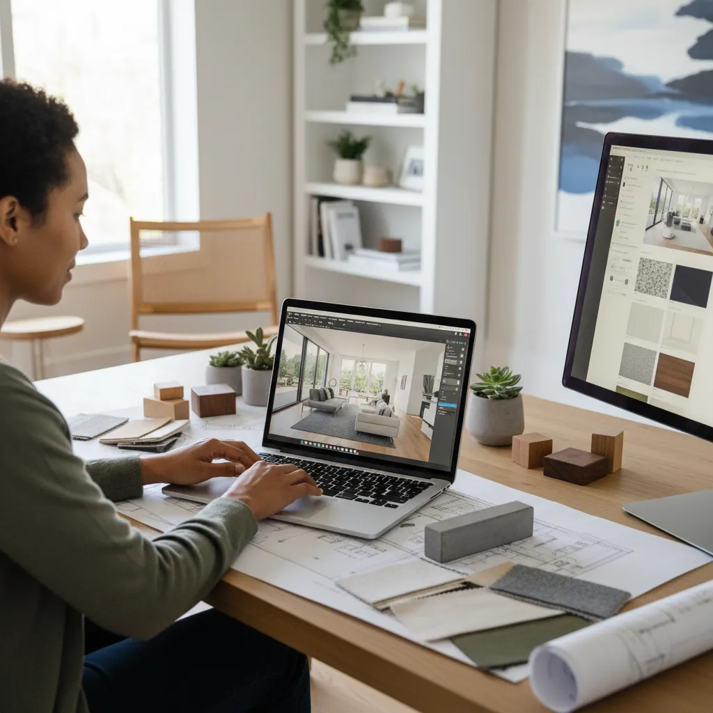 Persona usando software de planificación de habitaciones en computadora