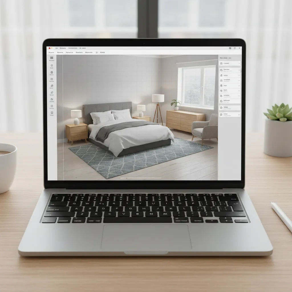 Diseño digital de una habitación con muebles colocados en plano
