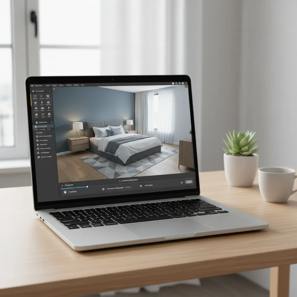 Herramienta online de planificación de habitaciones mostrando un dormitorio