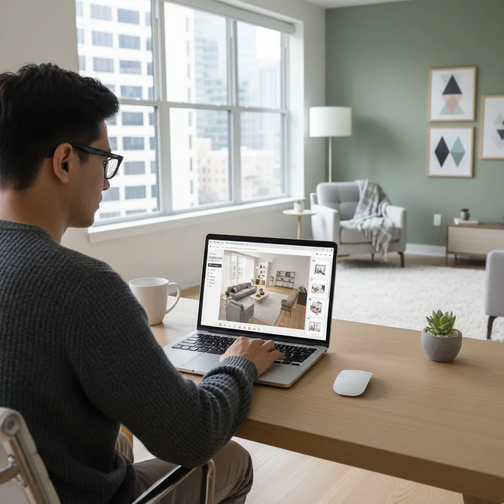 Persona diseñando una habitación con una herramienta online