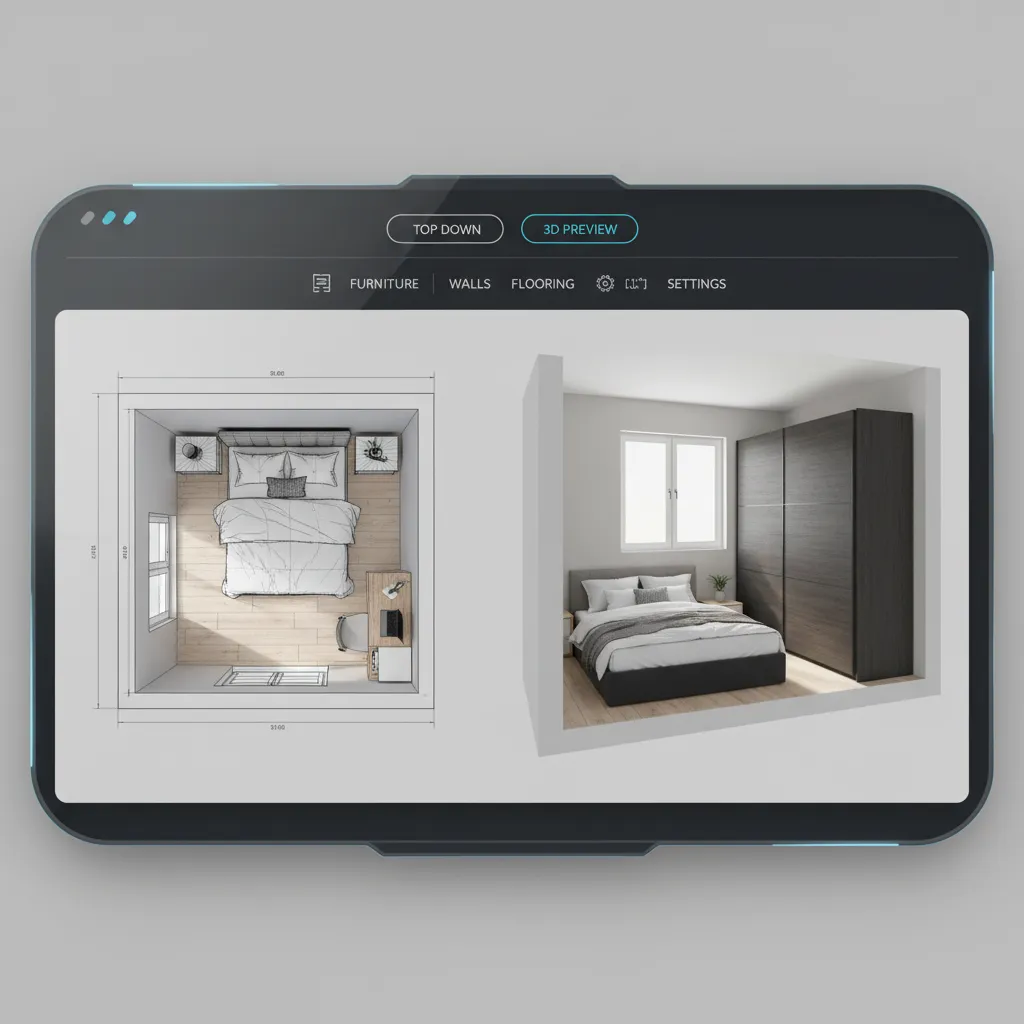 Planificador digital mostrando distribución de dormitorio