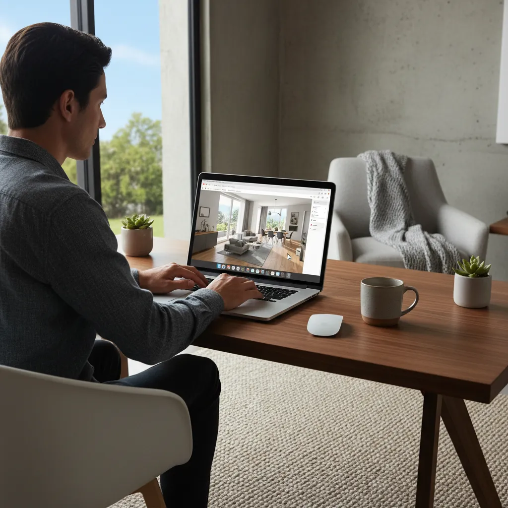 Persona usando un planificador de habitaciones en portátil