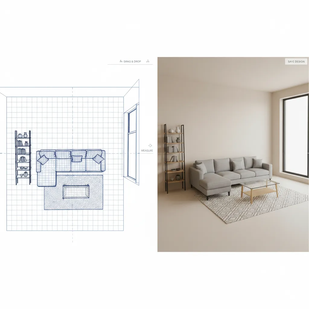 Interfaz de planificador de habitaciones online con diseño de salón
