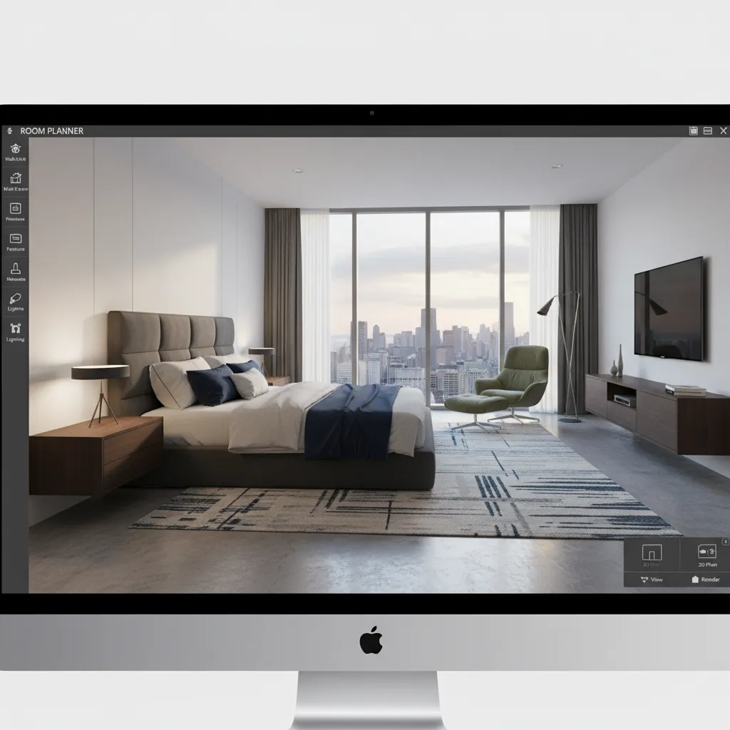 Aplicación online mostrando el diseño de una habitación en 3D