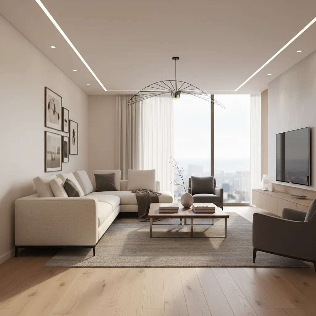 Visualización 3D de una sala creada en un programa de diseño interior