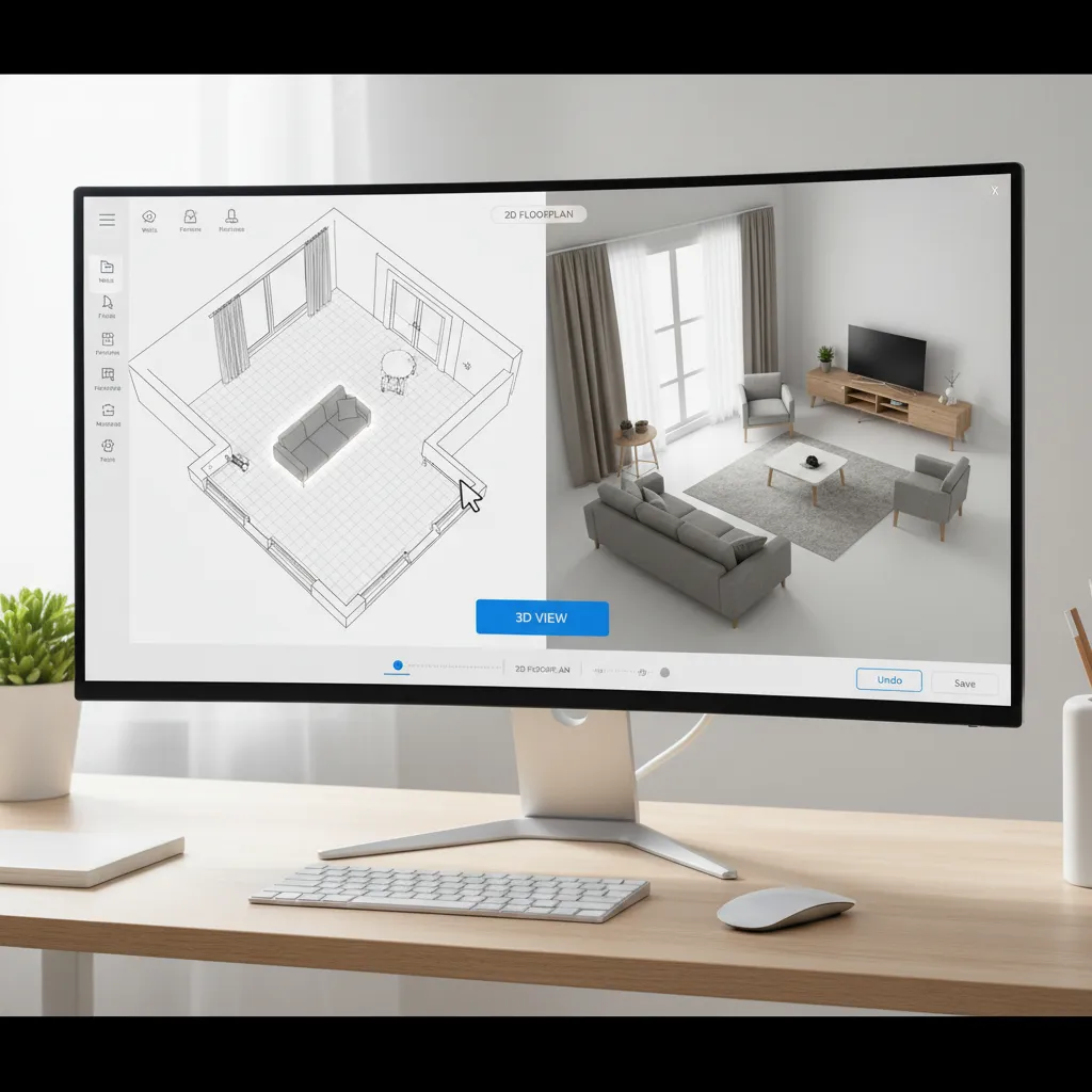 Interfaz de programa donde se arrastran muebles para diseñar una habitación