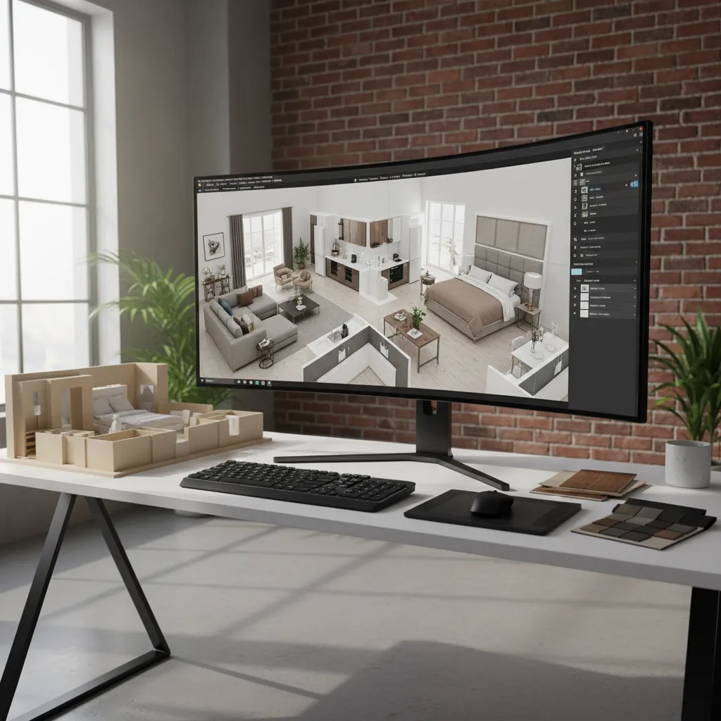 Herramienta moderna de planificación de interiores en 3D mostrando apartamento