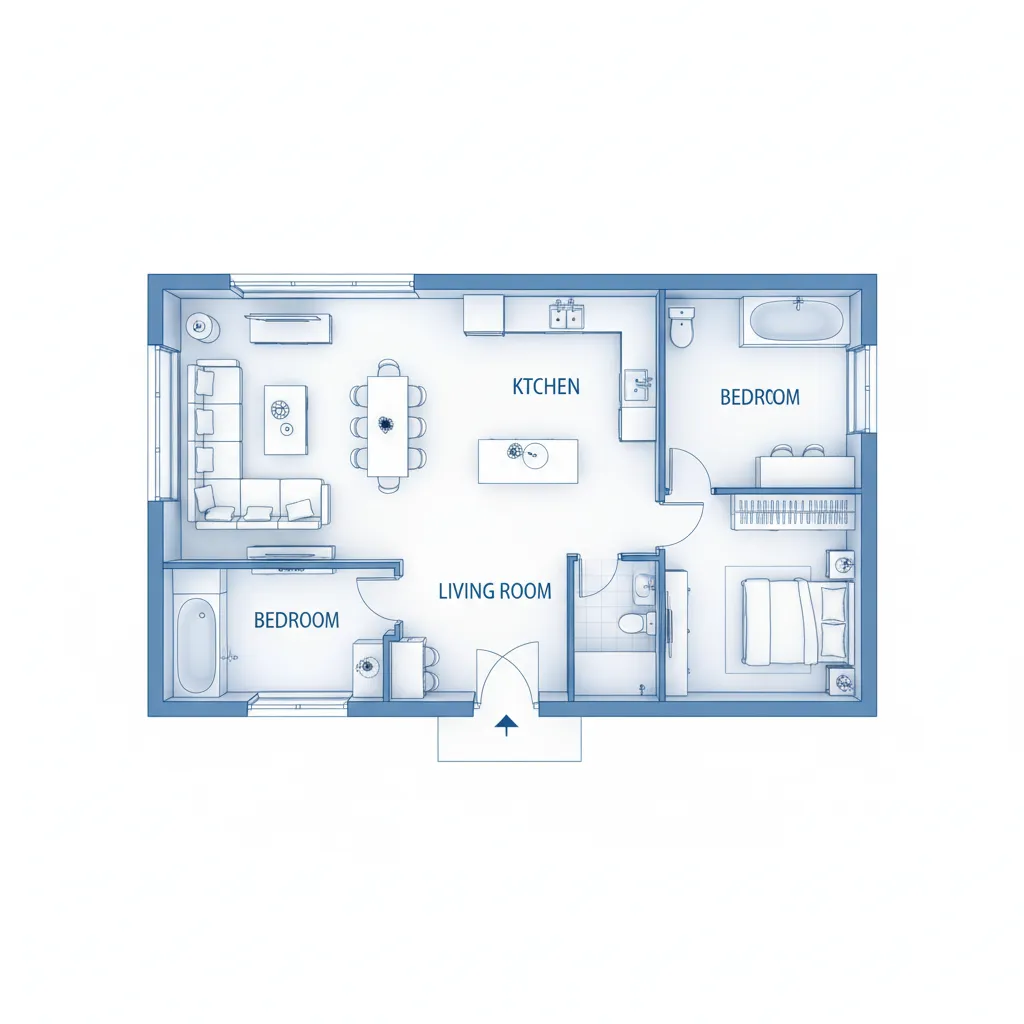 Plano digital de una vivienda con habitaciones etiquetadas y distribución clara
