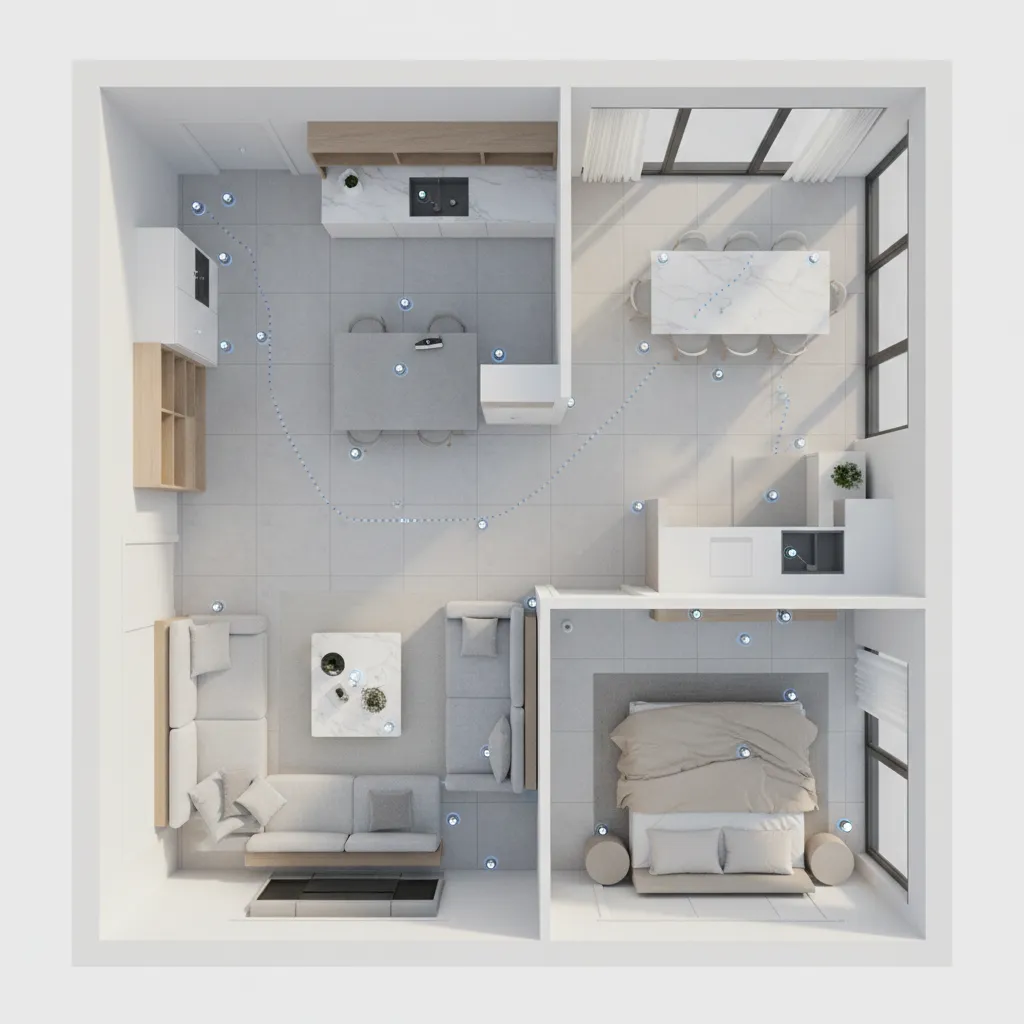 Example of planned 360 scan positions inside a residential interior