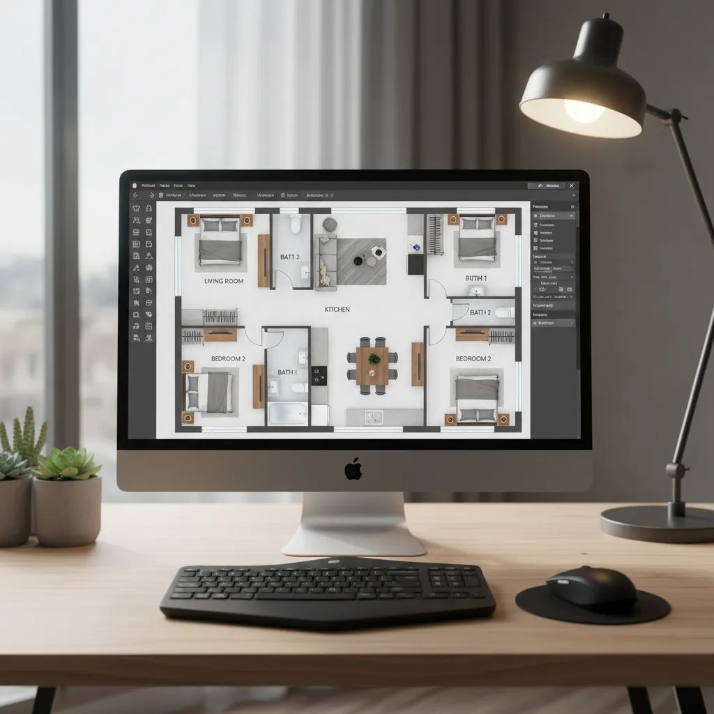 digital floor plan interface showing rooms and furniture layout