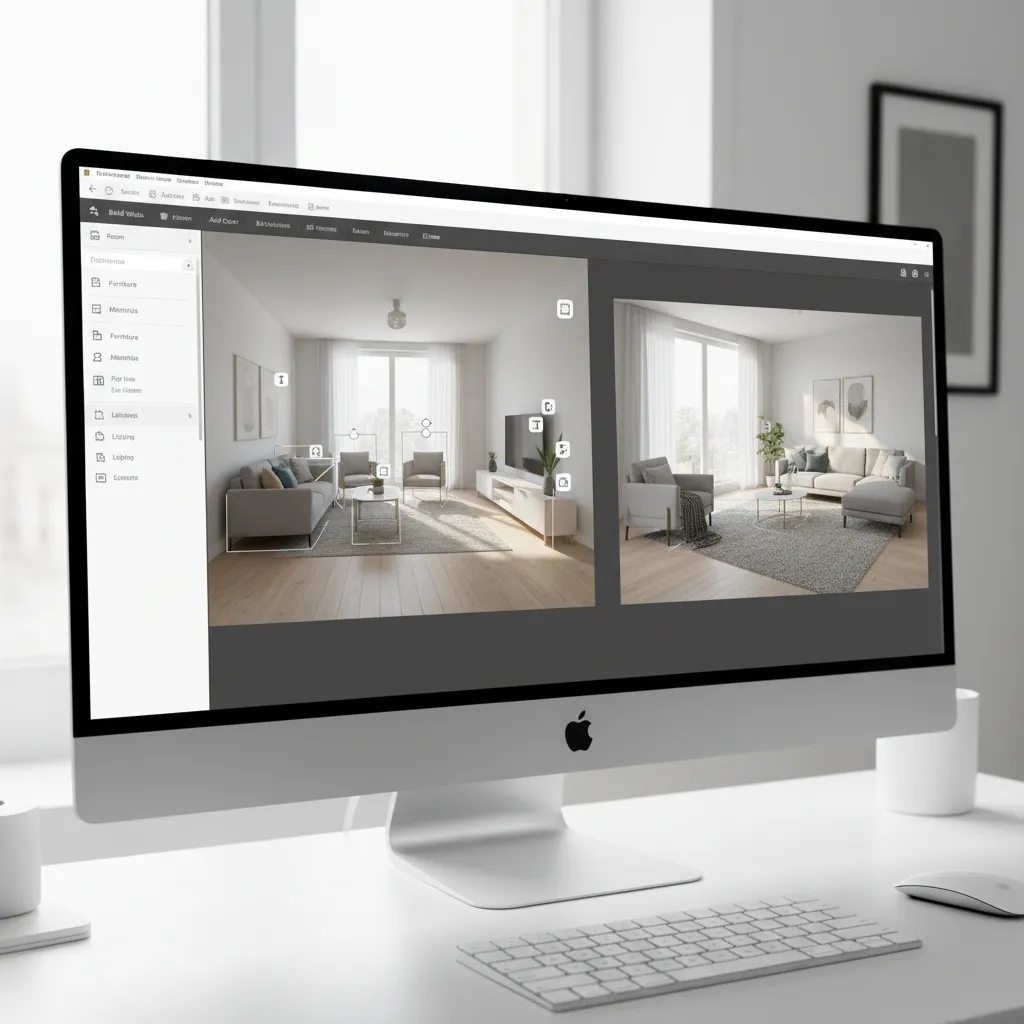 drag and drop home design software interface with 3D room layout similar to Sims building tools