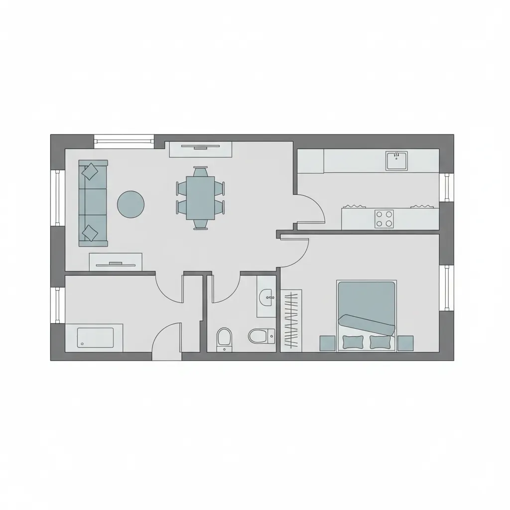 Example of a simple digital floor plan layout similar to Planner 5D planning interface
