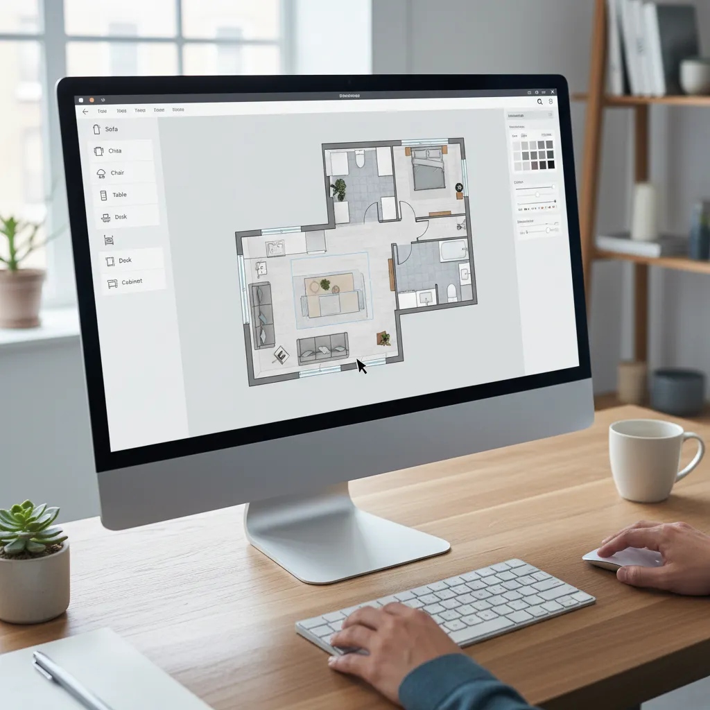 Beginner friendly home layout design interface showing drag and drop furniture planning