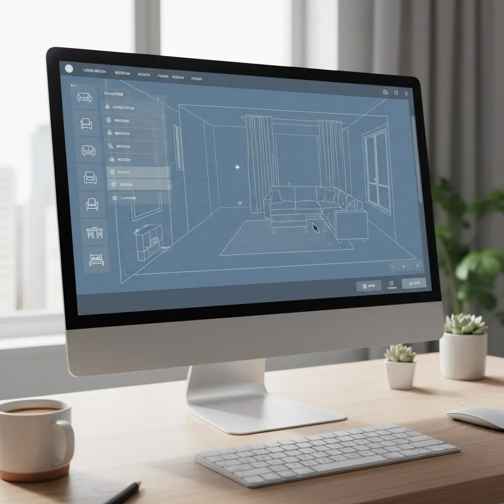 drag and drop furniture layout interface in interior design software