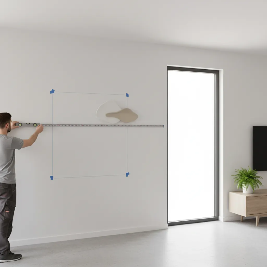 Designer measuring wall for cutout wall decor placement
