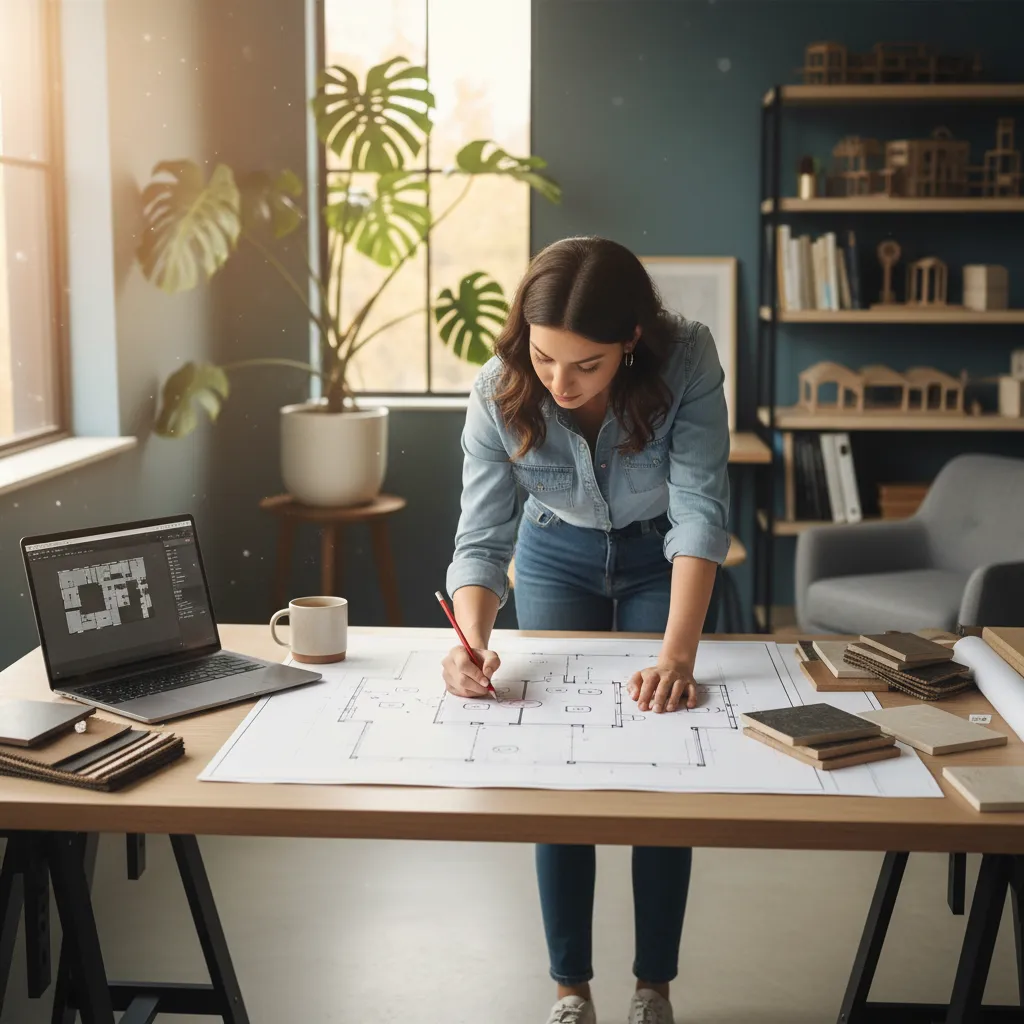 diseñador planificando enchufes en plano de interiorismo