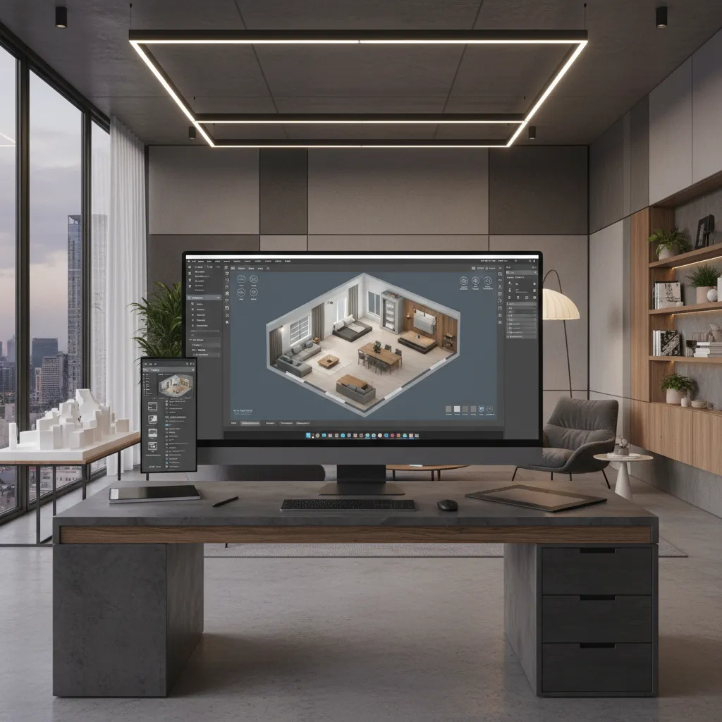 digital floor plan with furniture layout planning before purchasing furniture online