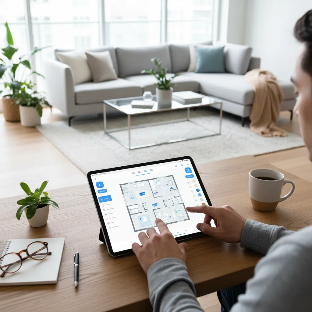 Persona planificando la distribución de una casa en una tablet