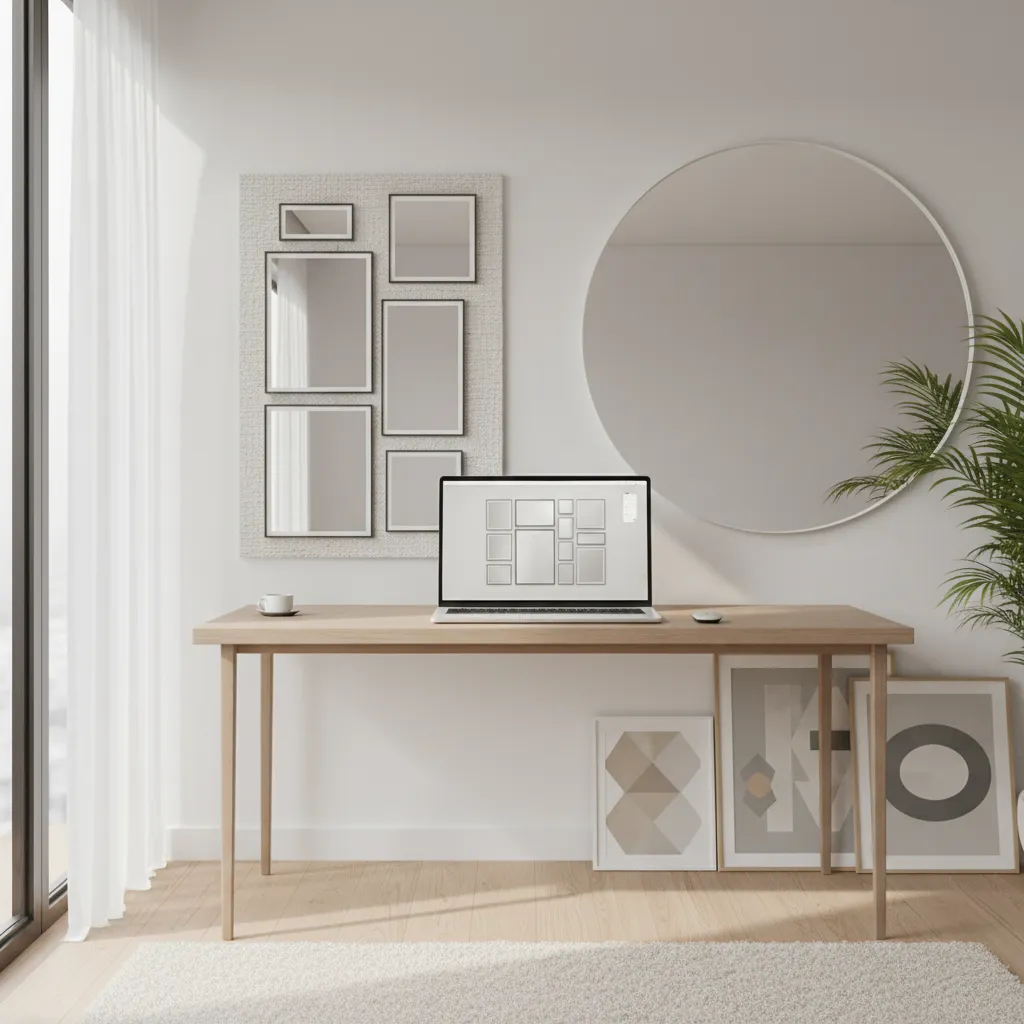 Designer planning mirror gallery wall layout using digital interior visualization