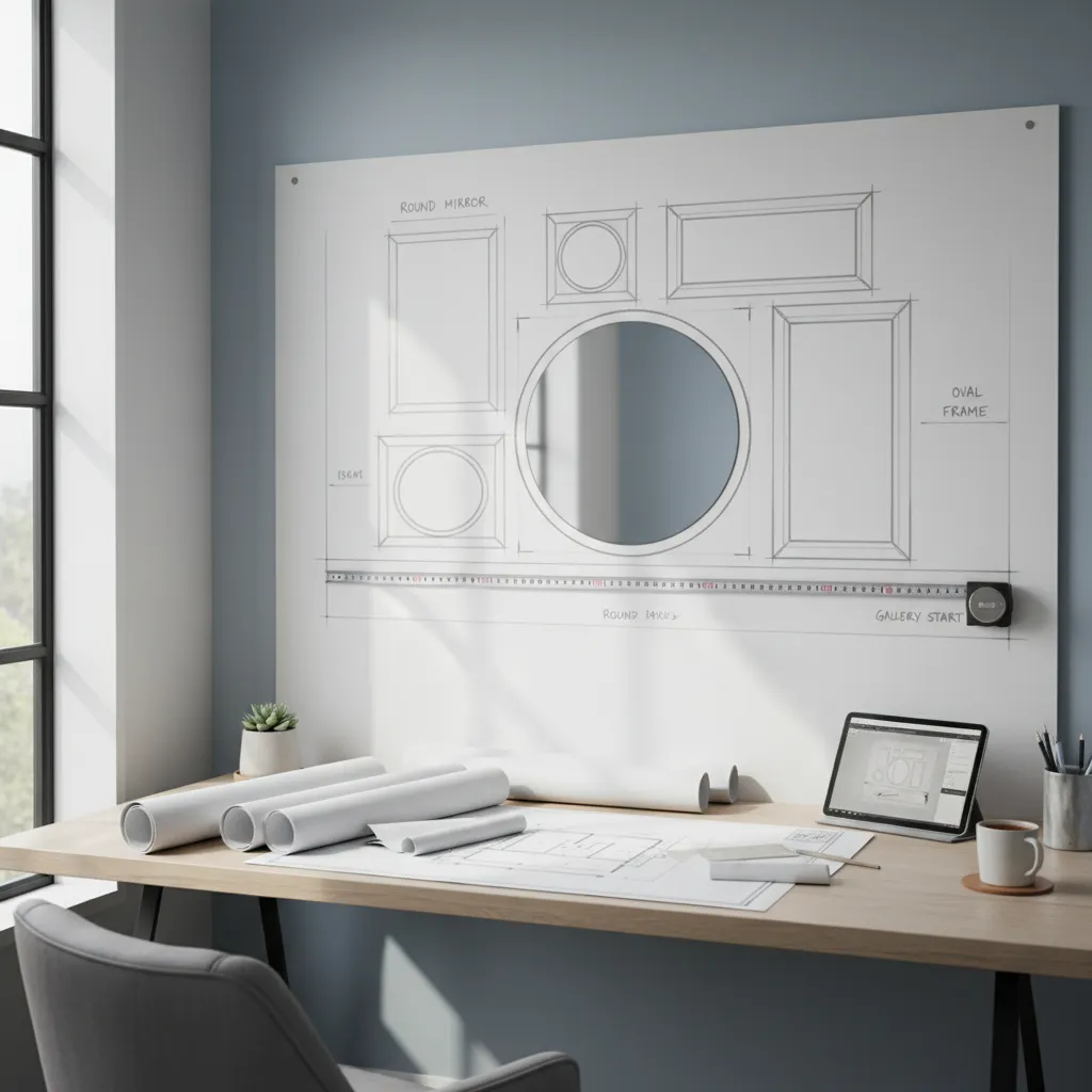 planning artwork placement around mirror using layout sketches
