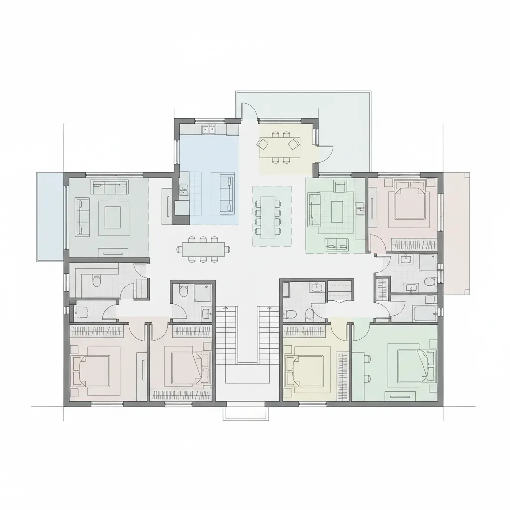 home floor plan with rooms grouped for interior painting planning