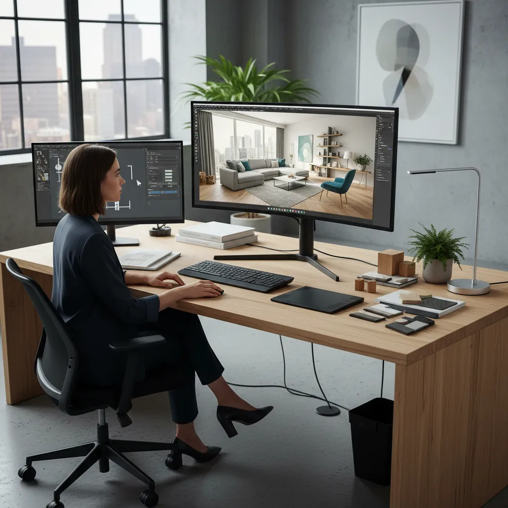 Diseñador planificando la distribución de una habitación en una app