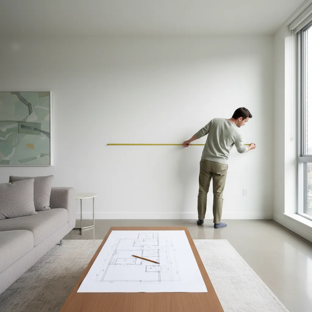 Homeowner sketching room measurements before using a decor planning app