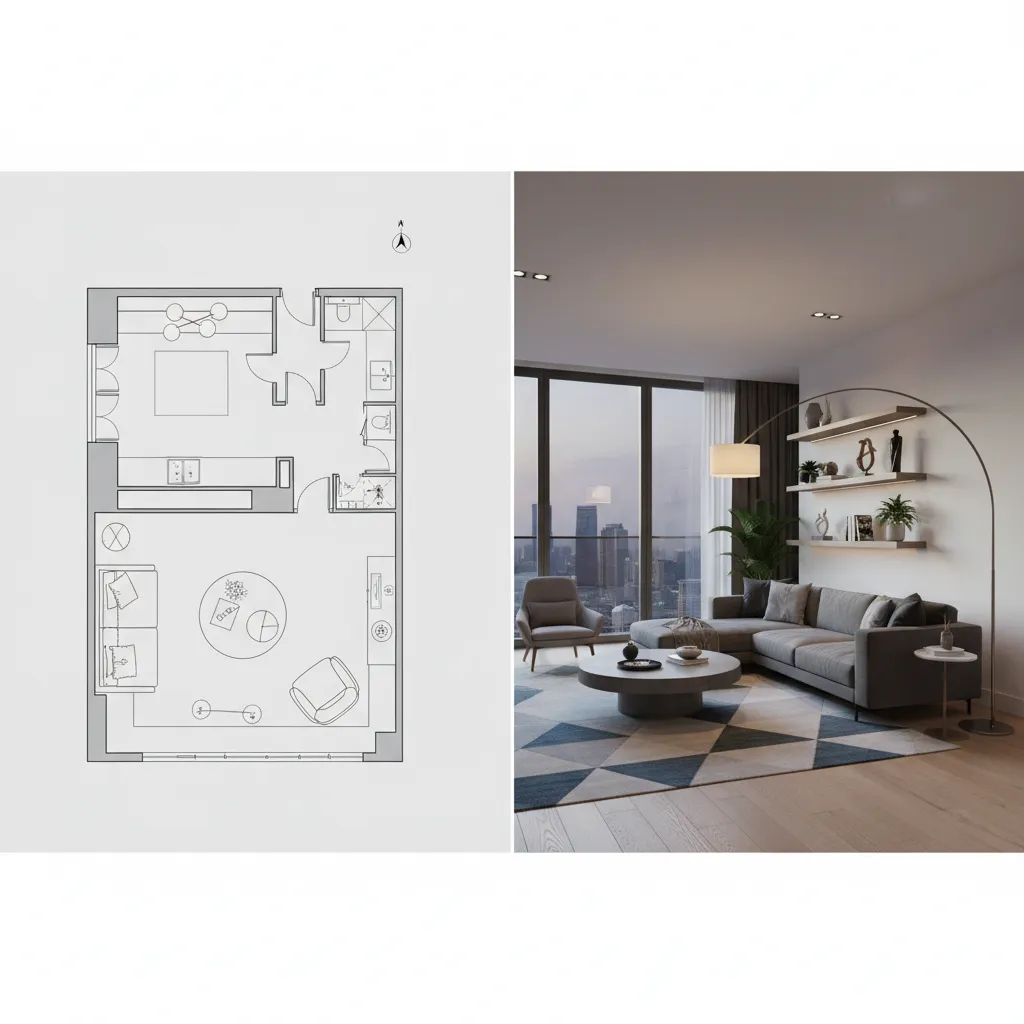 Transformación de plano 2D a visualización 3D de salón