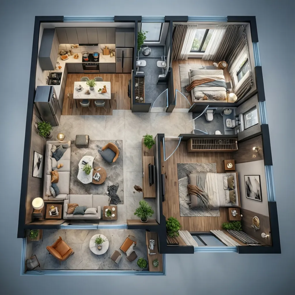 Visualización 3D de la distribución de un apartamento