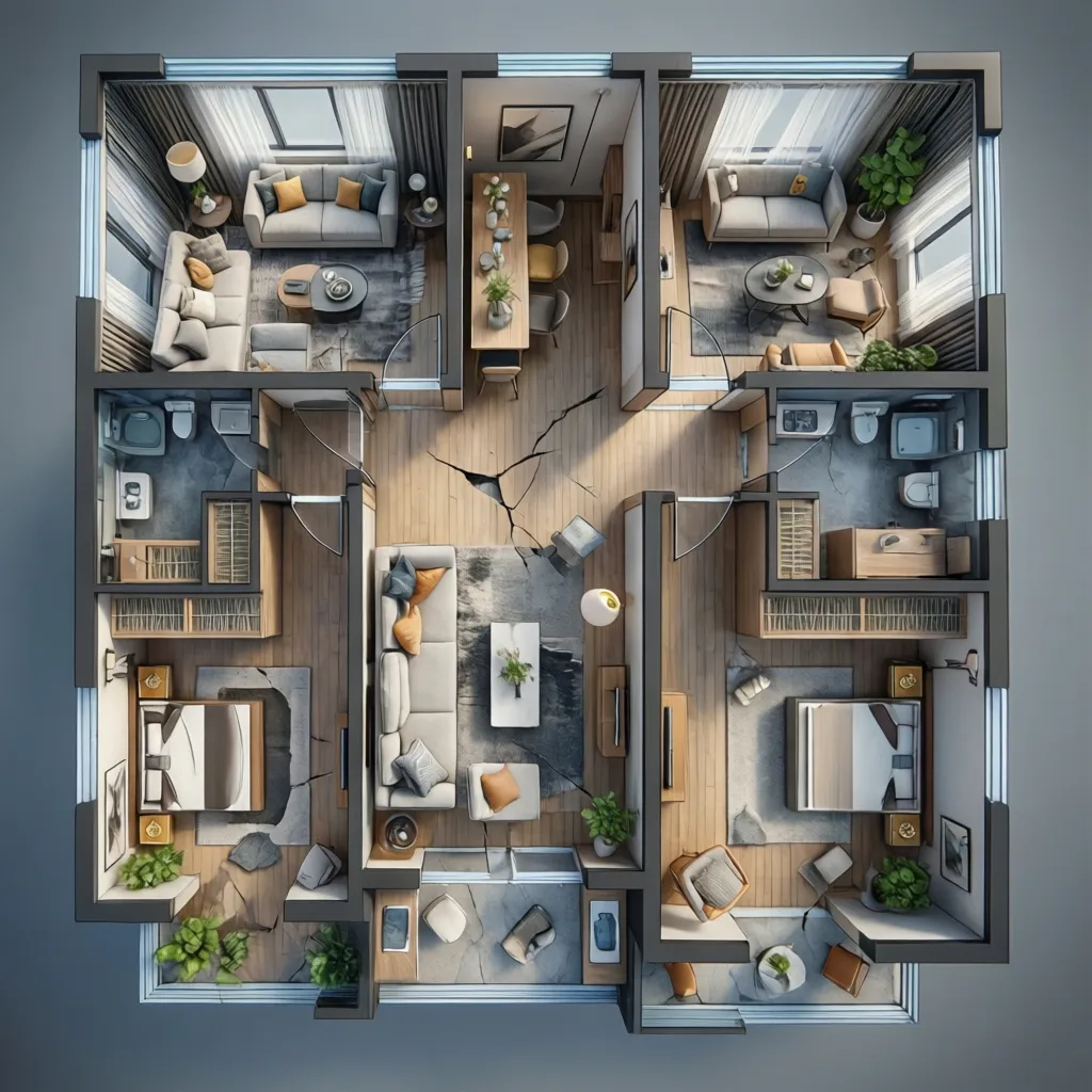 Plano 3D de distribución interior de una vivienda