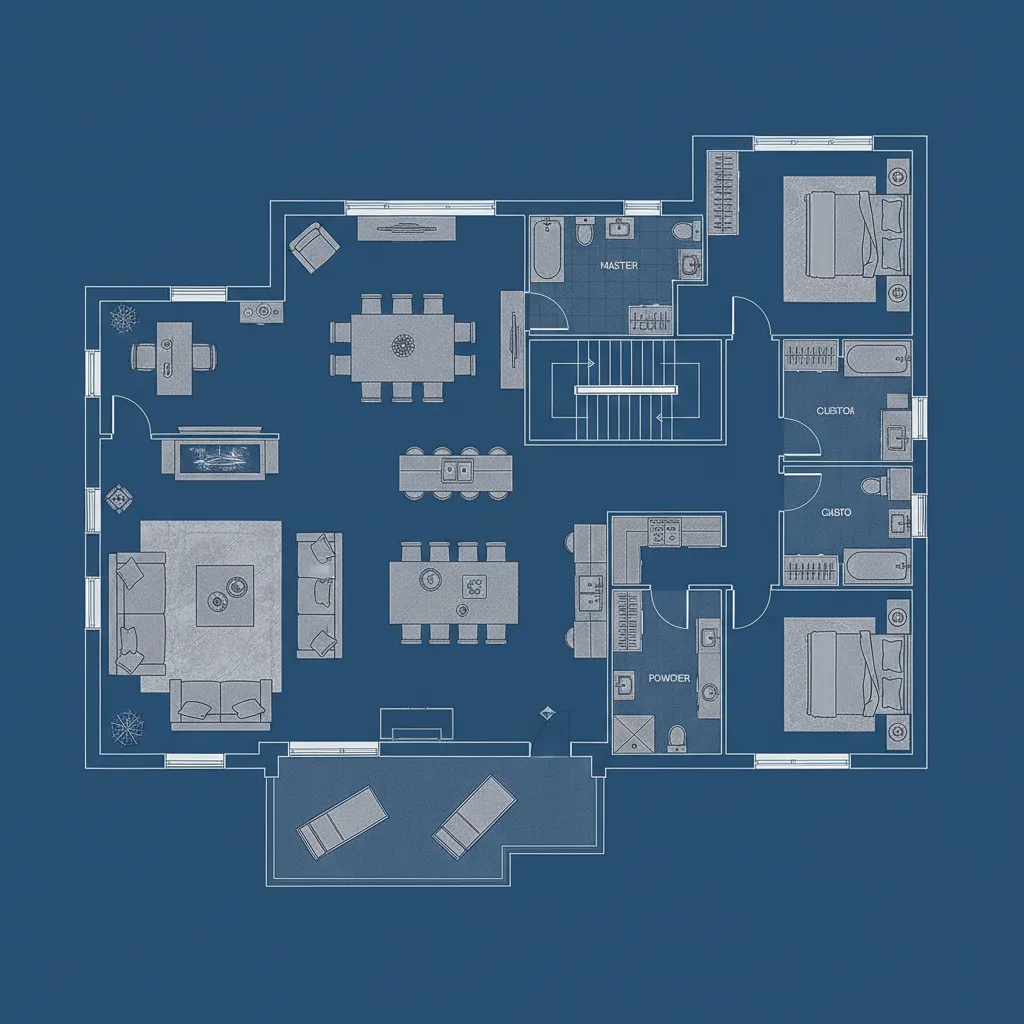 Plano arquitectónico de una casa con distribución clara de habitaciones
