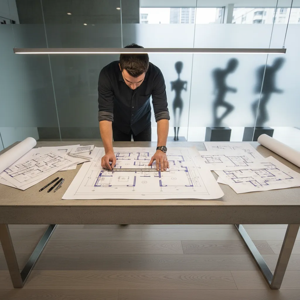 Plano arquitectónico con estructura y distribución básica del edificio