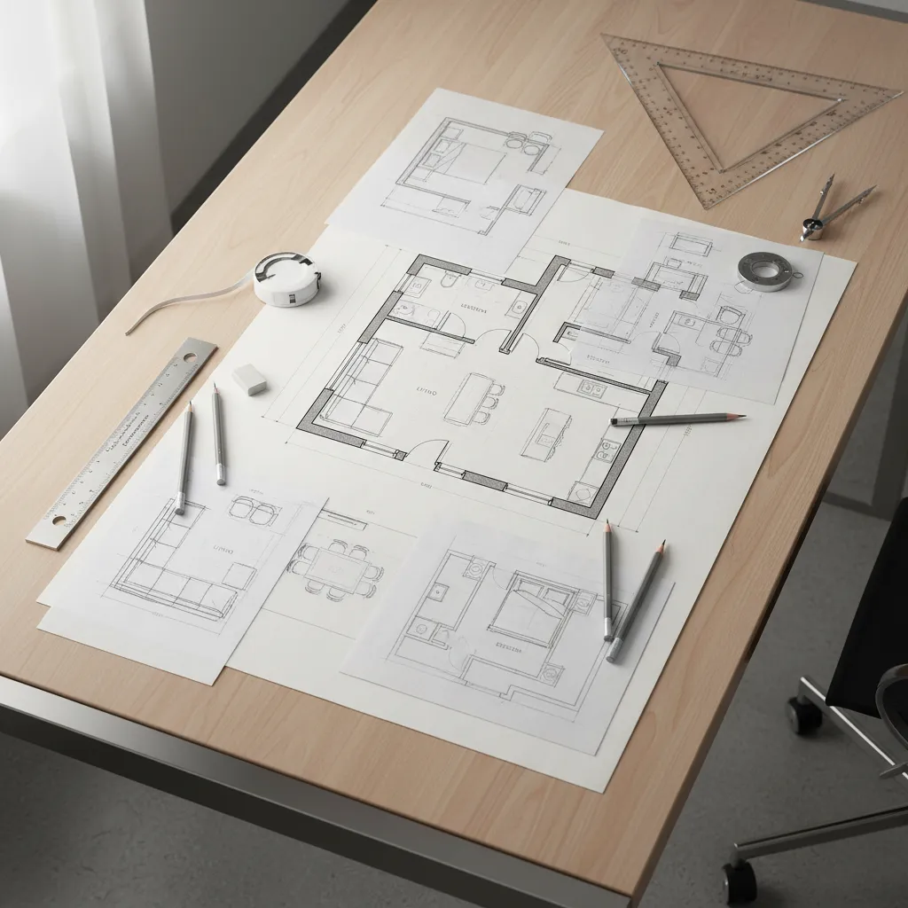 Plano arquitectónico junto a propuesta de distribución interior