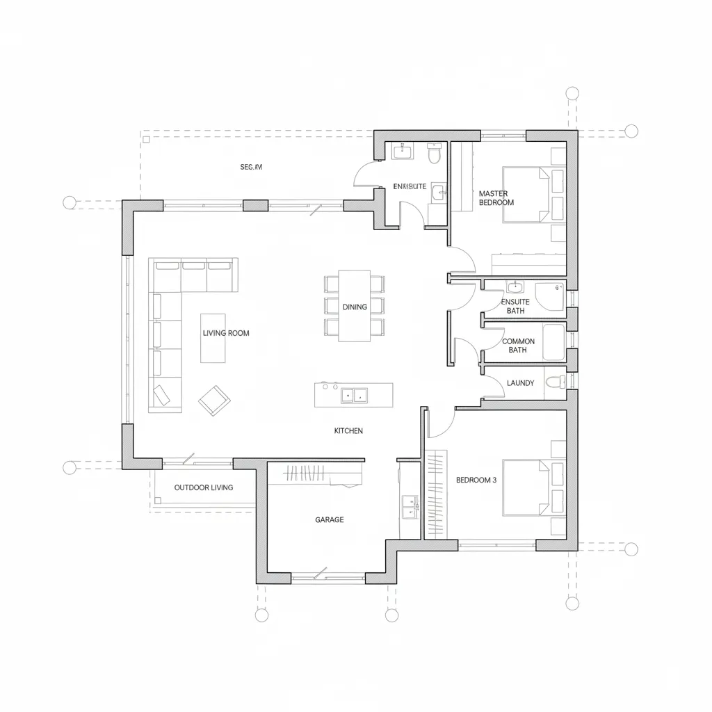 Plano arquitectónico de una vivienda mostrando distribución de habitaciones