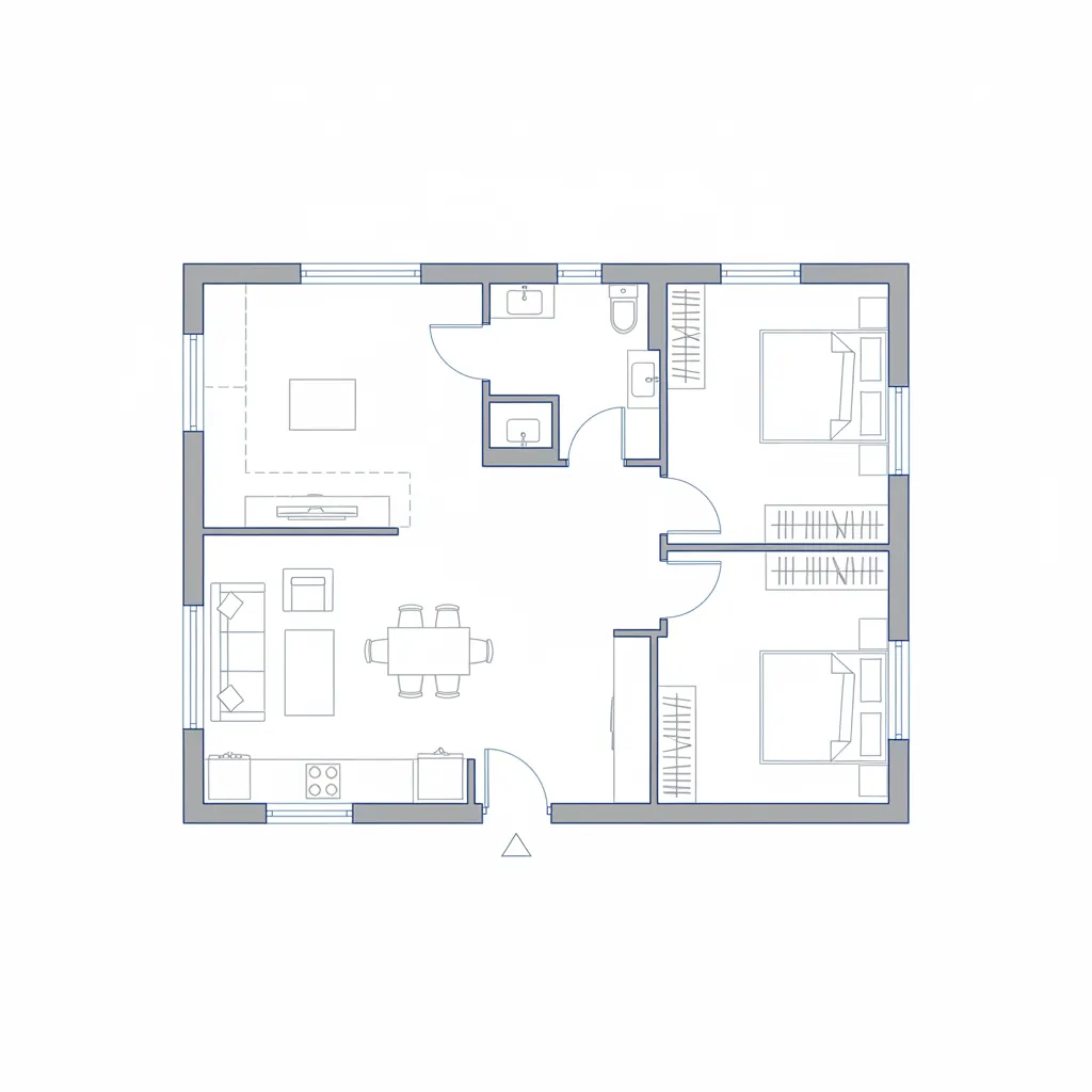 Plano arquitectónico de una casa de 10x10 con distribución eficiente