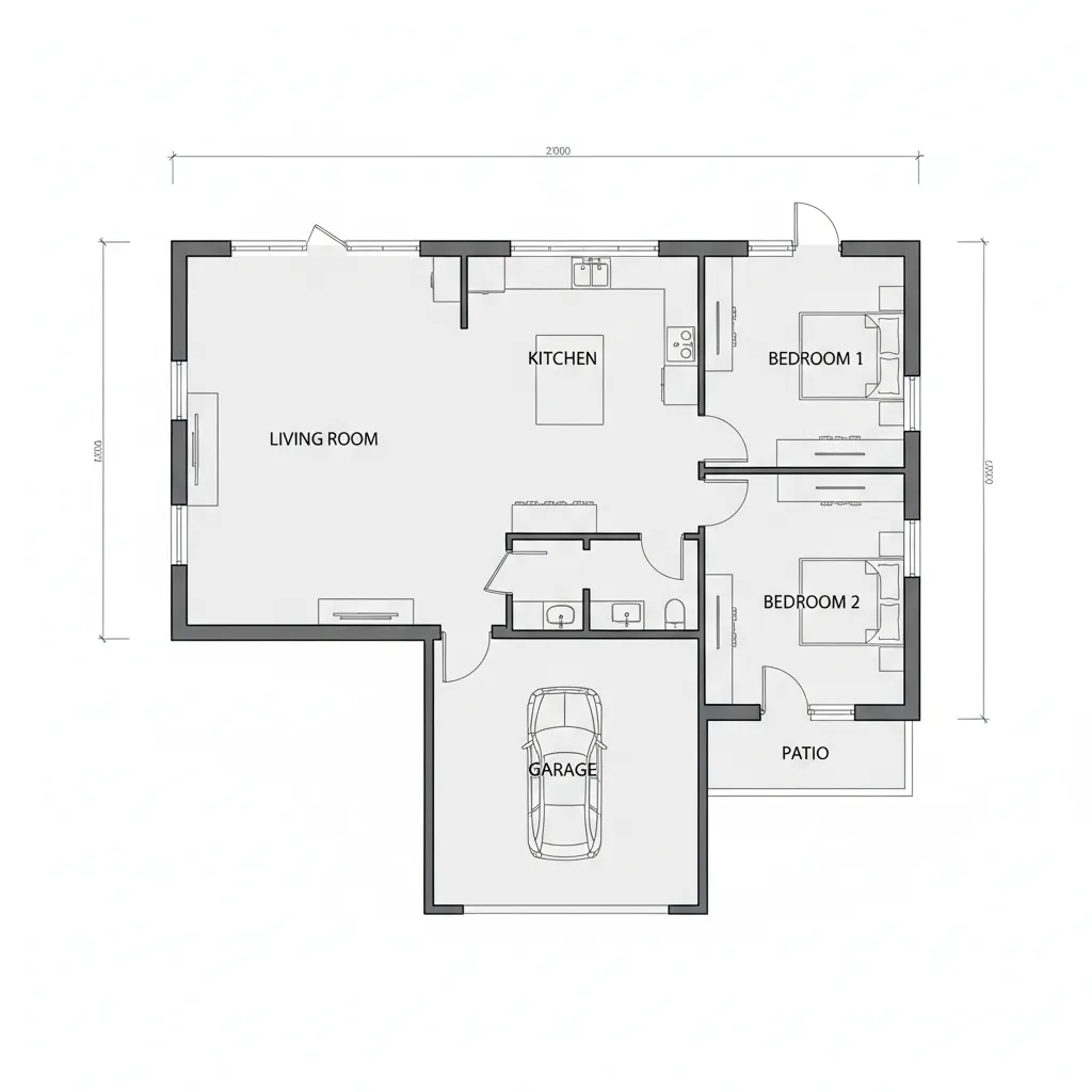 Plano arquitectónico de casa en terreno de 10 x 20 metros