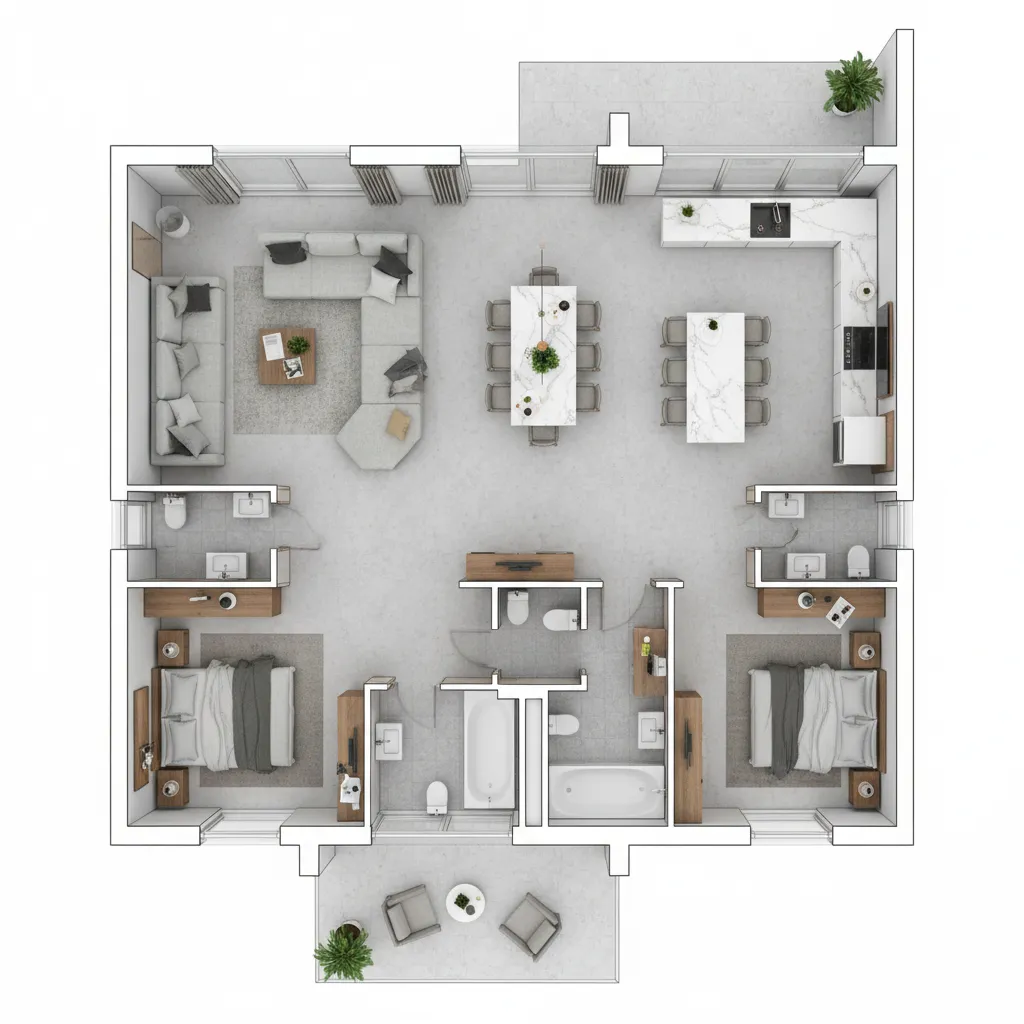 Plano de casa de 150 metros cuadrados con tres dormitorios