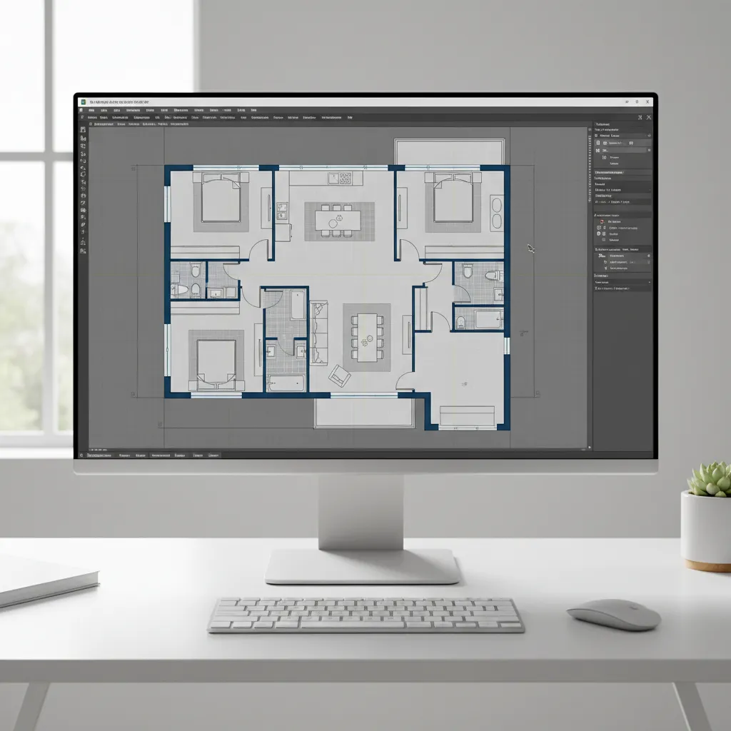 plano digital de una casa con habitaciones distribuidas
