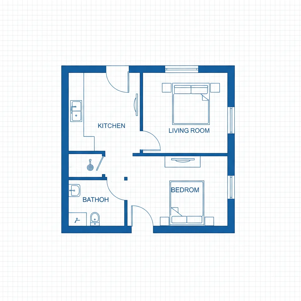 Plano de casa en 2D mostrando distribución de habitaciones