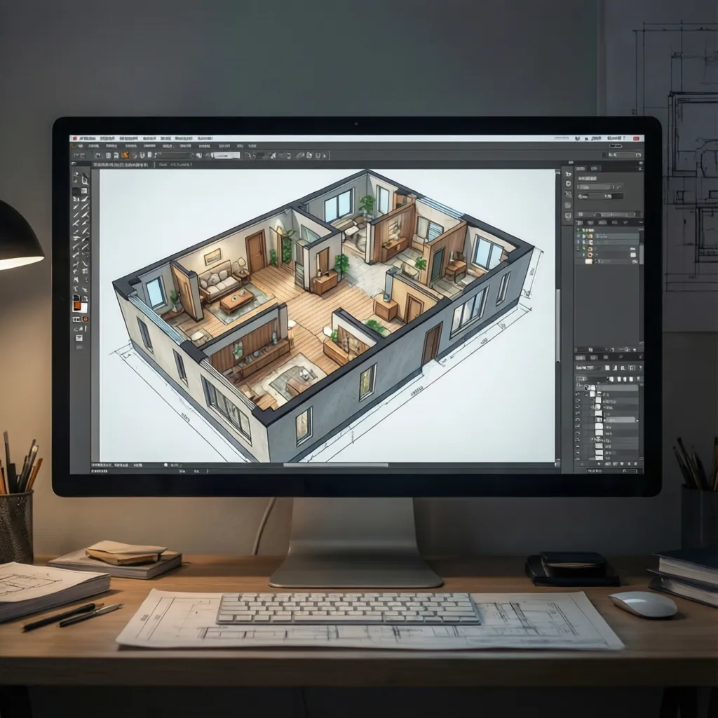 Plano digital 2D de una vivienda con habitaciones, medidas y distribución