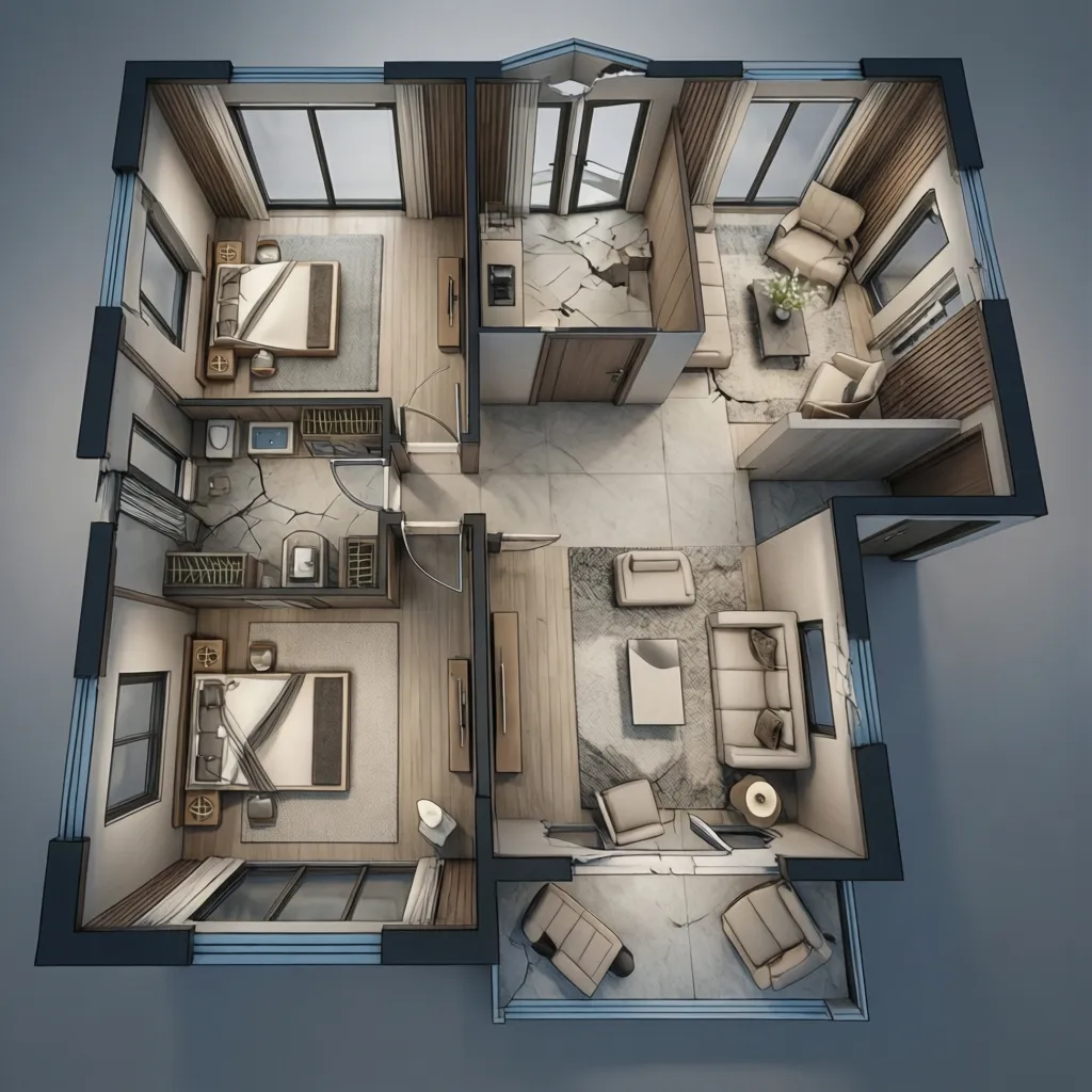 plano digital de una casa mostrando habitaciones y distribución en 3D