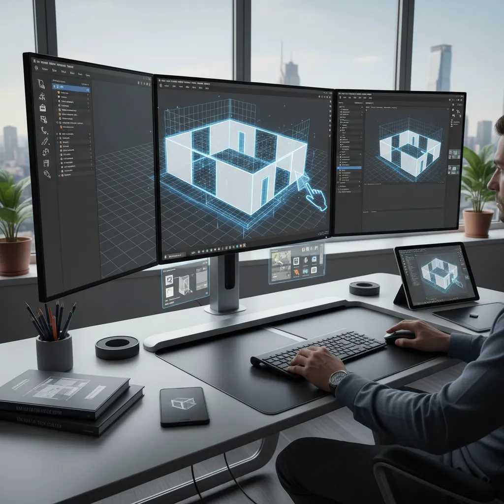 Proceso de creación de plano de casa en modelo tridimensional