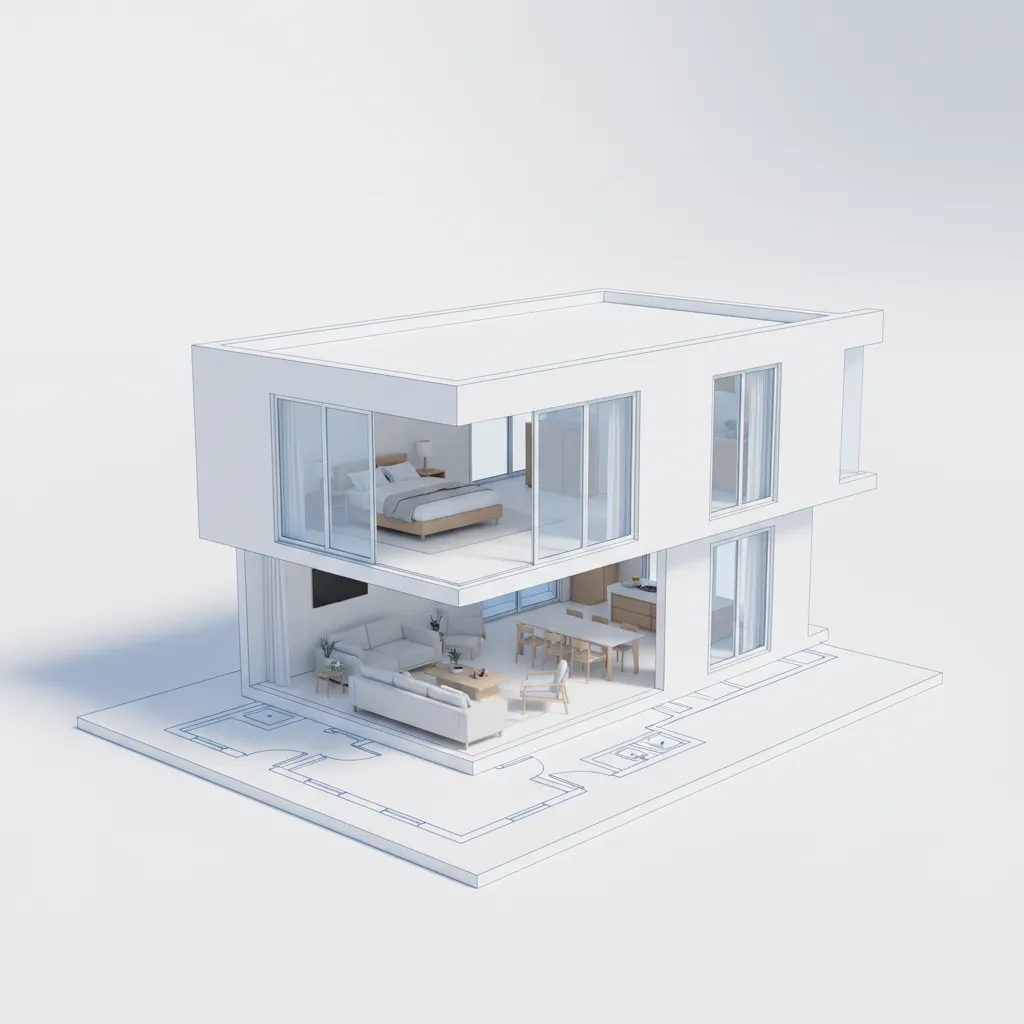 plano de vivienda transformándose en modelo 3D