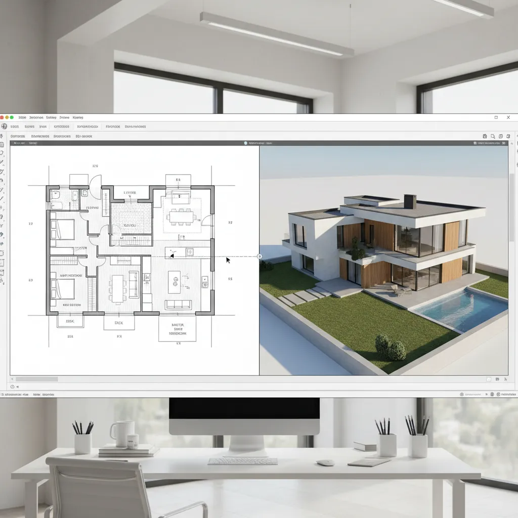Plano de una vivienda convertido en modelo tridimensional