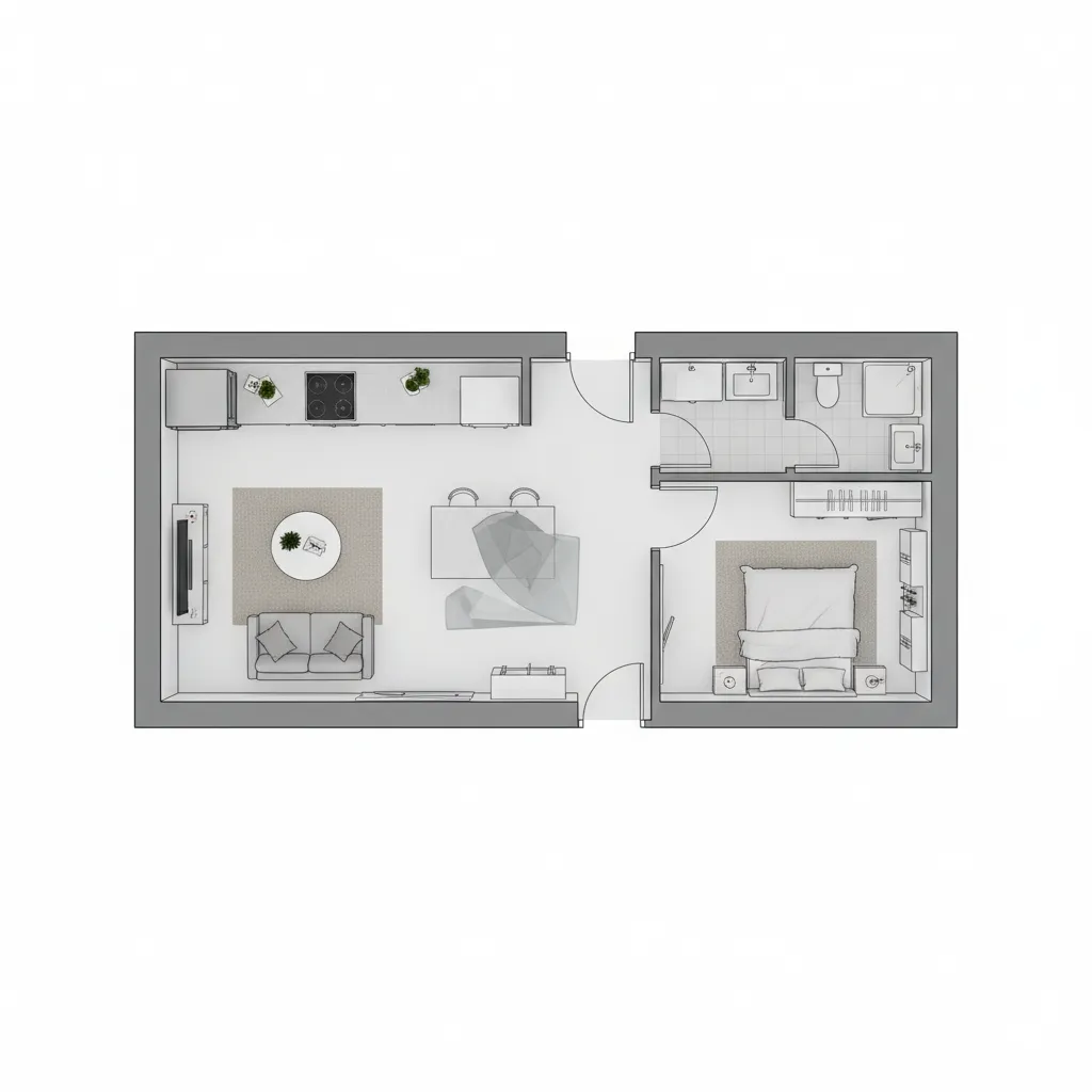 Plano de distribución eficiente para una casa de 40 metros cuadrados