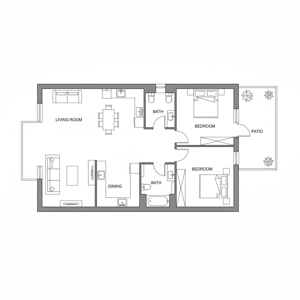 Plano arquitectónico de casa 6x15 con distribución funcional