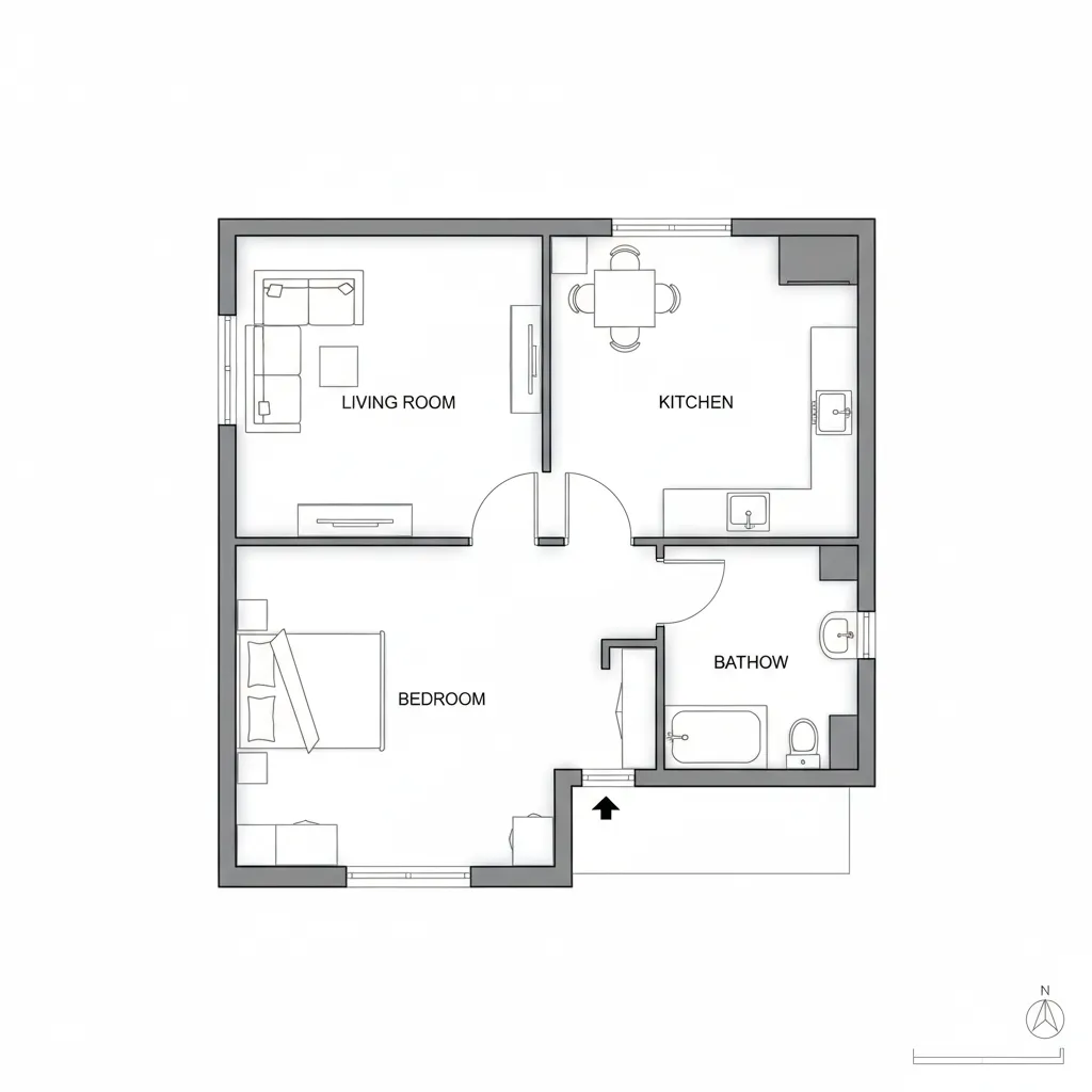Plano arquitectónico de una casa pequeña de 6x6 metros
