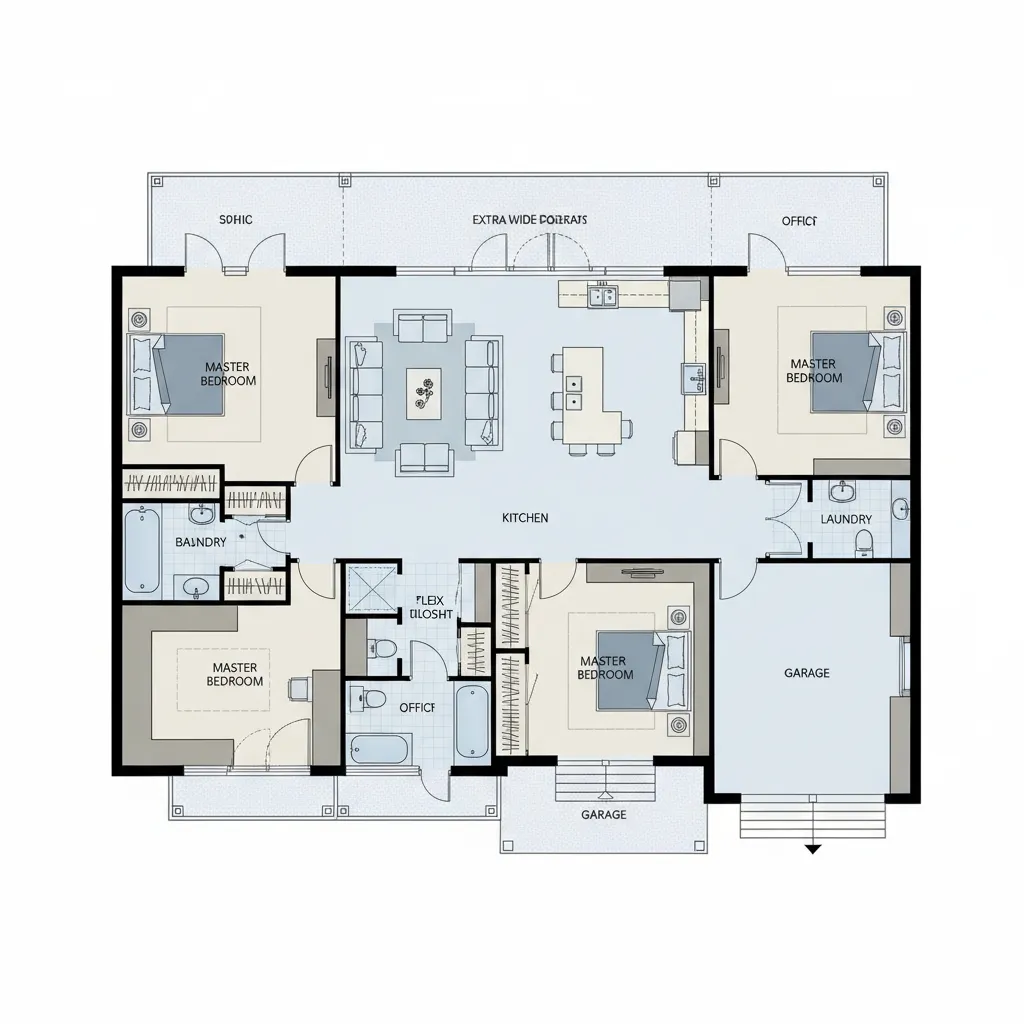 Plano arquitectónico de vivienda accesible