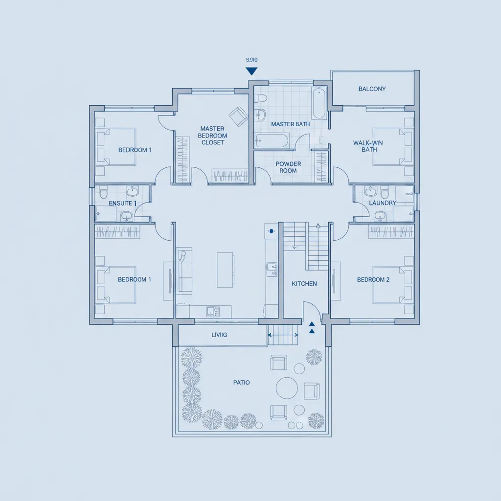 Plano de distribución de una casa adosada
