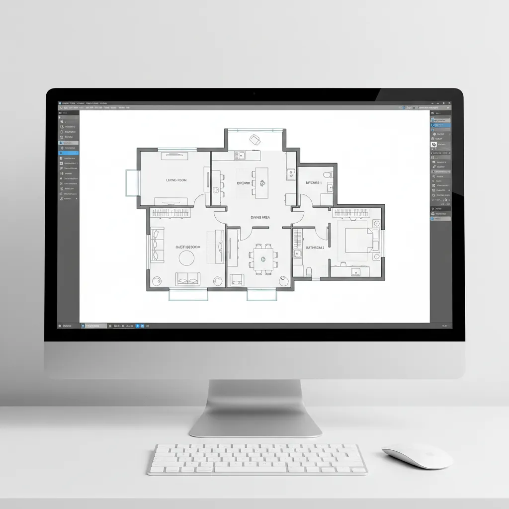 Plano digital de una casa creado en una aplicación de diseño